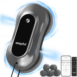 AOQUFUL Robot Lavavetri Intelligente - Pulitore Elettrico con Doppio Spruzzo d'Acqua, Controllo Remoto e App, Adatto per Vetri Interni ed Esterni, Include 12 Panni, Grigio