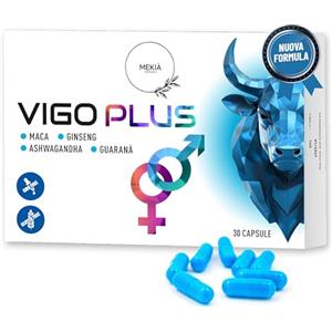 Mekià®Vigo Plus 30 Capsule per il Vigore Maschile con L-Arginina Naturale al 100% + Maca Peruviana Ginseng,Guaranà e Ashwagandha. Forte Energizzante