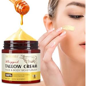 Feeliville Beef Tallow Face Cream, Balsamo per il Viso al Sego e al Miele, crema di miele di sego di manzo, 100% Naturale Nutrito con Erba Sego di Manzo, Riduce le linee Sottili,Riparare Pelle