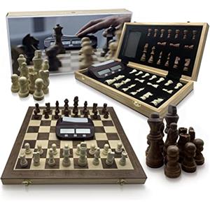 DOJA Barcelona | Scacchiera in Legno Pieghevole con Timer Digitale | 39x39 | Scacchiera Professionale Magnetica + Orologio Scacchi Ideale per Viaggio | Gioco da Tavolo portatile, per 2 giocatori