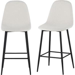 BAÏTA Set di 2 sgabelli da bar Lena in tessuto Bouclette bianco con base in metallo nero