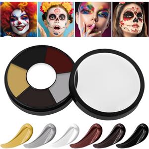 AOOWU Trucchi Clown Halloween MakeUp, Impermeabile Trucco Bianco per Viso, Lavabile Body Painting per Carnevale, Compleanno, Feste e Natale, Non Tossico, Trucco 6 tipi Colori