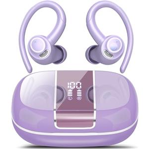 VKROBAG Cuffie Bluetooth 5.3, Auricolari Bluetooth Sport con HD Mic, 48 Ore Cuffie Wireless In Ear Bassi Profondi, ENC Cancellazione Rumore Cuffiette, IPX7 Impermeabile Cuffie Senza Fili, Viola Chiaro