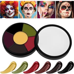 AOOWU Trucchi Clown Halloween MakeUp, Impermeabile Trucco Bianco per Viso, Lavabile Body Painting per Carnevale, Compleanno, Feste e Natale, Non Tossico, Trucco 6 tipi Colori