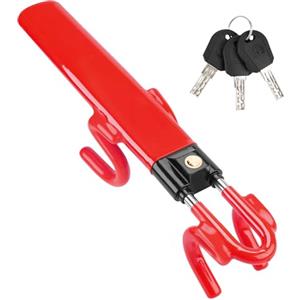 Tevlaphee Blocca Sterzo Automobile, Bloccasterzo Auto, Alta Visibilità, Resistente, Vestibilità universale, Lunghezza Regolabile, 3 Chiavi(Rosso)