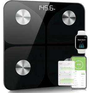 Foryond Bilancia Pesapersone Digitale Professionale Impedenziometrica Senza Fili Intelligente per IOS &Android Integrata con 13 Indici di Misurazione Massa Grassa,Massa Magra e Metabolismo Basale,26*26cm,Nero