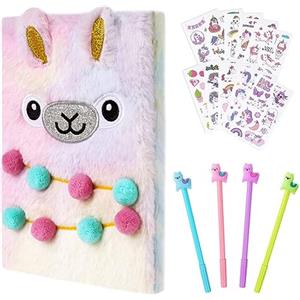 OFFCUP Quaderno Peluche con Unicorno, Diario Segreto, Unicorno Bambina Regalo, Set di Diari per Bambine con 4Pcs Penna Gel Carina e 10Pcs Adesivi Unicorno, Set Cancelleria Scuola per Scrivere Disegni