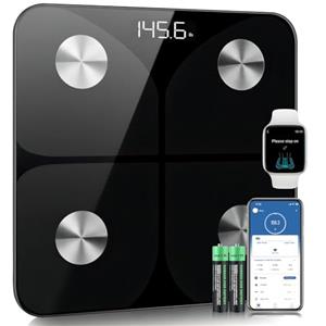 Foryond Bilancia Pesapersone Digitale Professionale Impedenziometrica Senza Fili Intelligente per IOS &Android Integrata con 13 Indici di Misurazione Massa Grassa,Massa Magra e Metabolismo Basale,30*30cm,Nero
