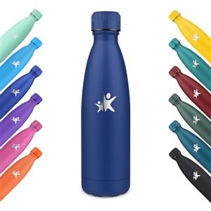 KollyKolla Borraccia Termica, 500ml, Bottiglia Acqua in Acciaio Inox, Sottovuoto a Doppia Parete, Termos senza Perdite, Borraccia Bambini per Sportiva, Scuola, Palestra, Viaggi, Ufficio - Blu Scuro