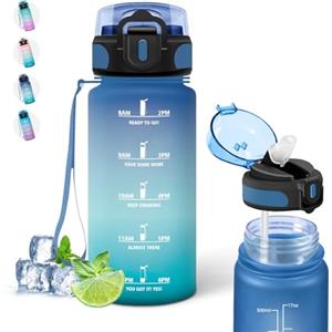 Grsta Borraccia, 500ml Borraccia Bambini, Borraccia Motivazionale con Cannuccia, Borraccia con Orari per Bere, Facile da Trasportare, Bottiglia Acqua Bambini, per Scuole, Uffici, Campeggio, Viaggio, Corsa