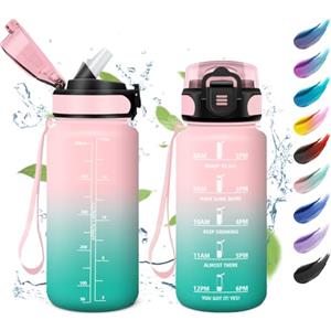 KollyKolla Borraccia 500ml, Borraccia a Prova di Perdite, Facile da Aprire, Bottiglia con Cannuccia, Bottiglia Acqua Motivazionale con Indicatore del Tempo, Borracce per Campeggio, Viaggio, Scuola