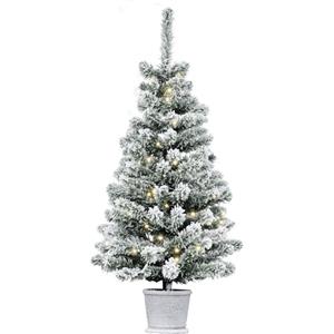 HOMCOM Albero di Natale Artificiale Innevato con 60 Luci LED Bianche e 116 Rami, Albero di Natale con Luci Incorporate, Base con Vaso Rimovibile, Φ40x90cm, Verde