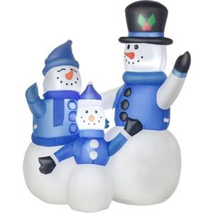 HOMCOM Pupazzi di Neve Gonfiabili da Esterno 120cm, Luminosi, Decorazione Natalizia Impermeabile con Picchetti e Corde, Bianco Blu