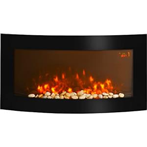 HOMCOM Camino Elettrico da Parete 1000/2000W con Luce LED a 7 Colori, Caminetto Elettrico con Temperatura 15-30°C, Telecomando, Termostato e Timer, Nero