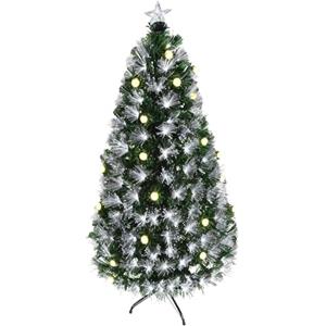 HOMCOM Albero di Natale Artificiale 120cm con Luci Incorporate e 130 Rami, Albero di Natale con Luci a LED e Fibre Ottiche, Base Pieghevole Rimovibile