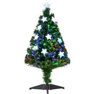HOMCOM Albero di Natale a Fibre Ottiche 90cm Albero di Natale Artificiale con 12 Luci LED di 3 Colori e Rami in Plastica