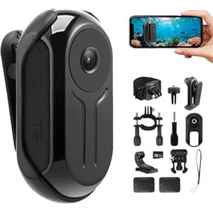Nastopee Bodycam, 64GB Mini Action Cam Fotocamera Sportiva 1080P HD 360° Wearable Telecamera con Visione Notturna Portatile POV Camera con Accessori Multifunzionali per Vlogging Moto Esterno Subacquea Ciclismo