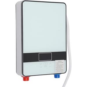 ClearFragrans Scaldaacqua elettronico istantaneo, scaldabagno elettrico con doccetta e display LCD, temperatura operativa 30-55°C, per doccia, bagno, 18,6x5,7x27,7 cm, bianco