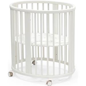 Stokke Sleepi Mini, Bianco - Culla ovale adatta per 0-6 mesi - Base regolabile in altezza, ruote girevoli bloccabili, base materasso traforata per la circolazione dell'aria