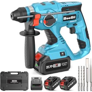 Seesii 4-IN-1 Tassellatore a Batteria: Energia d'impatto 2,1 J, Motore Senza Spazzole, Impugnatura Antivibrante, Trapano a Percussione con 2 * 4,0AH Batterie, 3 Punte SDS-Plus e 2 Scalpelli in Porta
