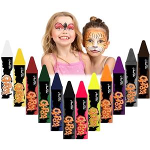 AOOWU Face Body Paint, 12 Colori Matite Trucco per Viso e Corpo, Professional Pittura Corpo Kit, Pittura Corpo Sicuro e Non Tossico per Feste di Compleanno, Cosplay, Halloween e Natale