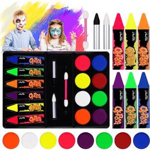 AOOWU Face Body Paint, 16 Colori Matite Trucco per Viso e Corpo, Professional Pittura Corpo Kit, Pittura Corpo Sicuro e Non Tossico per Feste di Compleanno, Cosplay, Halloween e Natale
