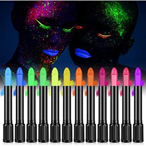 AOOWU Fluorescenti Matite Trucco per Viso e Corpo, 12 Colori Lavabile UV Fluorescente Trucchi Neon, Pittura Corpo Sicuro e Non Tossico per Feste di Compleanno, Cosplay, Halloween e Natale