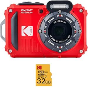 Kodak PIXPRO WPZ2 - Fotocamera digitale impermeabile da 16 MP con zoom ottico 4X (rosso) e scheda microSDHC da 32 GB con adattatore (2 pezzi)