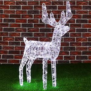BAKAJI Renna Natalizia Luminosa Addobbi Arredo per Esterno Giardino 80 Luci LED Bianco Freddo Addobbi 3D Natale Cavo 8mt Struttura in Metallo con Timer Altezza 80 cm