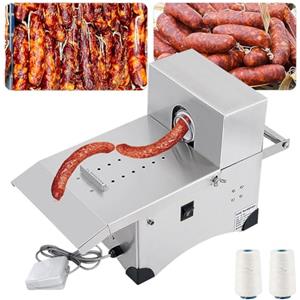 MINHUIJIHUI Legatrice Automatica per Salsicce Elettrica E Macchina Salumi in Acciaio Inox con 2 modalità, Piede di Controllo, Lunghezza Regolabile 0-18cm, 2 Rulli Filo Cotone Professionale