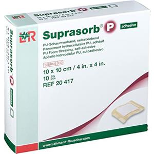 Lohmann & Rauscher Suprasorb P - Cerotto Adesivo in Schiuma Microporosa 10x10 cm, 10 Pezzi, Assorbente e Sicuro per Lesioni Superficiali