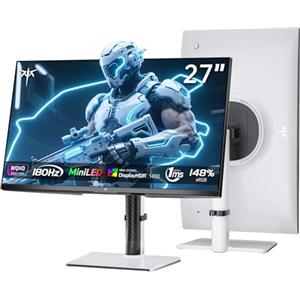 KTC Monitor Mini LED | 27 Pollici | 2K@180Hz QHD 2560x1440P | VESA Display HDR1400 | 1ms | Adaptive Sync | 148% sRGB | HDMIx2, DPx1 | Supporto per montaggio verticale e a parete | Bianco M27T6