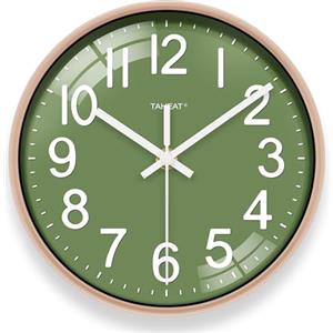TAHEAT Orologio da parete verde, 20 cm,piccolo, moderno, silenzioso, senza ticchettio, al quarzo, per soggiorno, camera da letto, ufficio, cucina