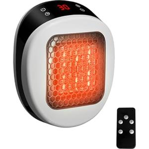 Carziyer Riscaldatore a parete per casa con telecomando, mini termoventilatore in ceramica, 600 W 15-32 ℃, timer 1-12 ore, sistema termostatico, basso rumore riscaldamento silenzioso (bianco)