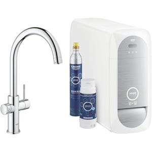 GROHE Blue Home miscelatore monocomando per lavello con sistema filtrante dell'acqua, Bocca C, Filtro acqua incluso, cromo, 31455001