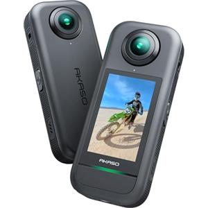 AKASO Action Cam 360° in 5.7K, Foto 72MP, Doppio Sensore da 1/2 48MP, 360° Horizon Lock, Touchscreen 2.29, AI Tracking, Effetto Selfie Stick Invisibile, Stabilizzazione SuperSmooth