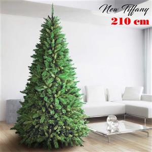 BAKAJI Albero Di Natale 210cm New Tiffany Super Folto 1078 Rami Pino Verde Base a Croce