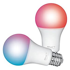 Trust WiFi E27 Lampadina Smart Multicolore, Compatibile con Alexa e Google Nest, Lampadine LED E27, Hub non Necessario, 2.4GHz Lampada WiFi, Luce LED Fredda a Calda, Bianca e Multicolore - 2 Pezzi