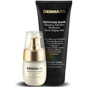 Innbiotec Pharma Kit Esfoliante Viso & Siero Antimacchia | Renovase Mask + Renovase Spot con Acido Glicolico e Ialuronico - Peeling Purificante e Idratante