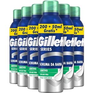 Gillette Series SCHIUMA DA BARBA LENITIVA Con Aloe Vera, Riduce le Bruciature e Irritazioni, Ideale per Pelli Sensibili, Pelle fresca durante la Rasatura, 250ml X6