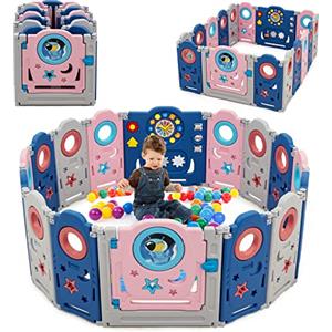 COSTWAY Box Multifunzionale per Bambini con 14/16 Pannelli, Centro Attività Stabile e Atossico, Recinto Portatile con Giocattoli Educativi (Modello 1, 16 Pannelli)