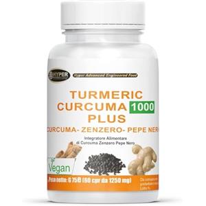 Hyper Turmeric Curcuma e Piperina Plus 1000mg - Formula con Curcumina, Piperina e Zenzero ad Alto Dosaggio - Antiossidante e Antinfiammatorio Naturale. 60 Compresse Made in Italy