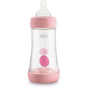 Chicco Perfect 5 Biberon Anticolica, Bimbo, 240 ml, Silicone, 2 Fori, Rosa