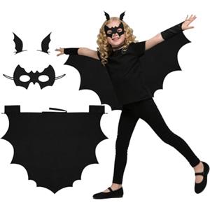 DiULi Costume Pipistrello Bambini, 4 Pezzi Halloween Costume da Pipistrello con Mantello, Maschera da Pipistrello e Copricapo, per Carnevale Vampire Cosplay Ragazzi Ragazze 120-150