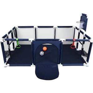 HUOLE Box Bambini, Recinto per Bambini con Rete Visibile, Box Neonato con Porta Cerniera, Centro Attività per Bambini Pieghevole Interni ed Esterni,180 * 120 * 66 cm (blu navy)