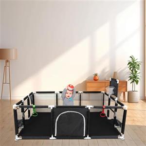 HUOLE Box Bambini, Recinto per Bambini con Rete Visibile, Box Neonato con Porta Cerniera, Centro Attività per Bambini Pieghevole Interni ed Esterni,180 * 120 * 66 cm (nero)