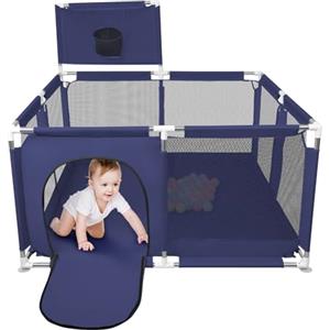 HUOLE Box per Bambini con Succhiatori, Versione potenziata 2025 Recinto per Baby Tessuto Oxford 300D, Centro Attività per Bambini, Facile da Montare e da Pulire-126 * 126 * 66 cm - Blu navy