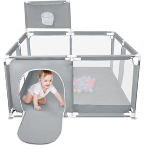 HUOLE Box per Bambini con Succhiatori, Versione potenziata 2025 Recinto per Baby Tessuto Oxford 300D, Centro Attività per Bambini, Facile da Montare e da Pulire-126 * 126 * 66 cm - Grigio scuro
