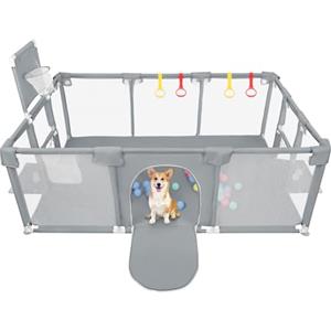 HUOLE Box per Bambini, Recinto con Rete Traspirante, Base Antiscivolo, Porta di Sicurezza, Centro di Attività Interno ed Esterno per 0-6 Anni, 180 * 120 * 66 cm - Grigio scuro