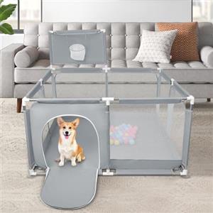 HUOLE Box per Bambini, Recinto con Rete Traspirante, Base Antiscivolo, Porta di Sicurezza, Centro di Attività Interno ed Esterno per 0-6 Anni, 126 * 126 * 66 cm - Grigio scuro